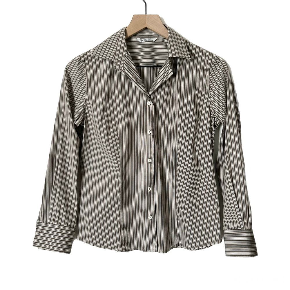 Loro Piana Brown White Striped Cotton Blend Button Down Shirt Size 40 IT Small